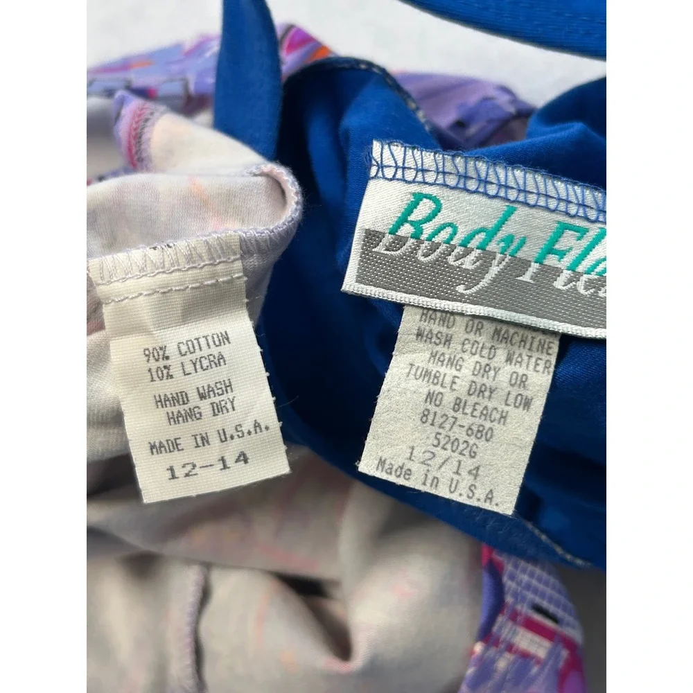 Vintage Jenni Rose Body Flex Kids Leotard Set 12/14 Blue Purple Floral 90s USA